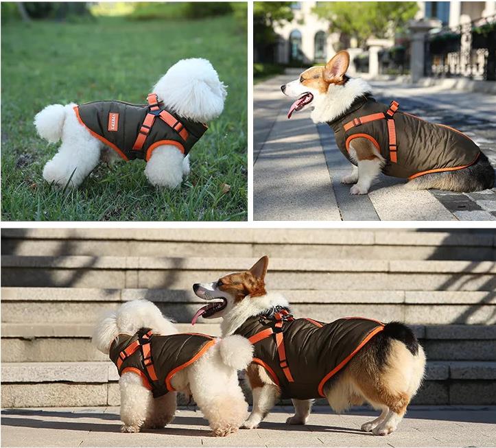 Hundemantel Winter Wasserdicht mit Geschirr Kleine -Mittlere Hunde Braun-Orange