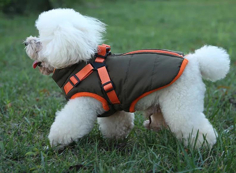Hundemantel Winter Wasserdicht mit Geschirr Kleine -Mittlere Hunde Braun-Orange