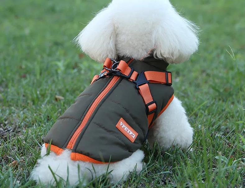 Hundemantel Winter Wasserdicht mit Geschirr Kleine -Mittlere Hunde Braun-Orange