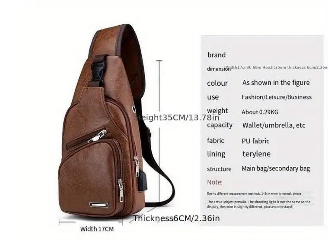 Schultertasche Sling Bag Crossover Rucksack mit USB Kunstleder