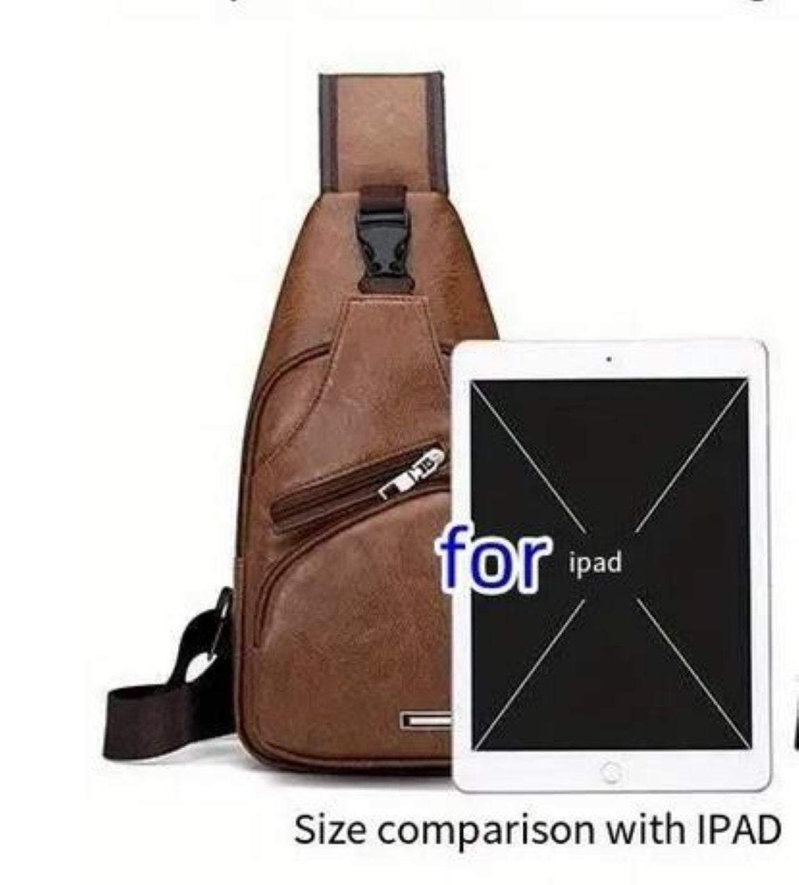 Schultertasche Sling Bag Crossover Rucksack mit USB Kunstleder