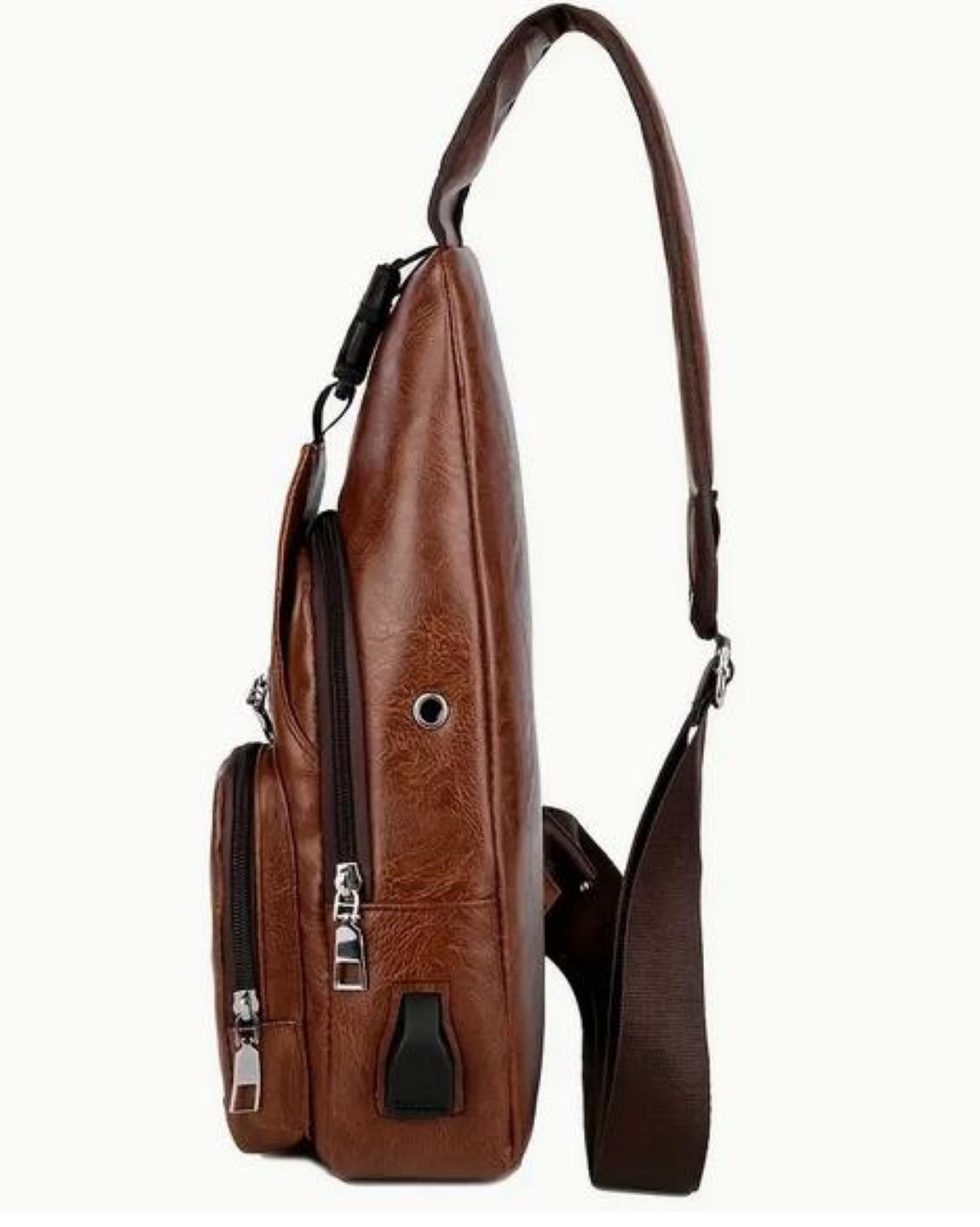 Schultertasche Sling Bag Crossover Rucksack mit USB Kunstleder