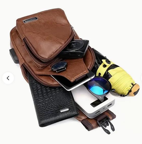 Schultertasche Sling Bag Crossover Rucksack mit USB Kunstleder