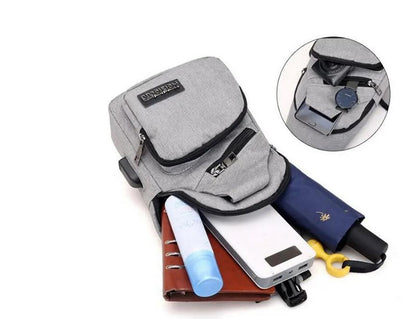 Unisex Schultertasche Brusttasche Sling Bag Rucksack mit USB-Anschluss